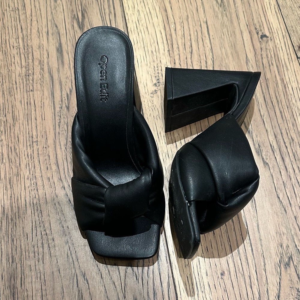 Open Edit Black Sandal Mules